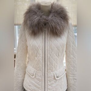 White House Black Market Winter White Jacket/Coat with Removable Faux Fur Collar